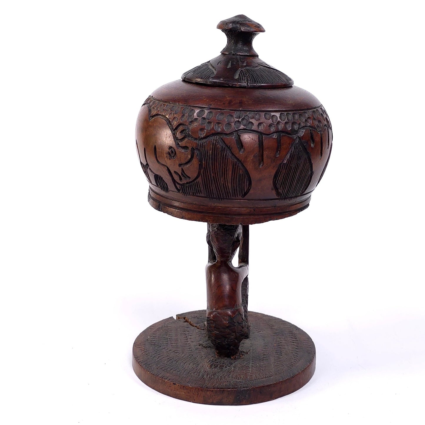 Hand Carved African Keepsake Trinket Jewelry Box Ceremonial Vessel