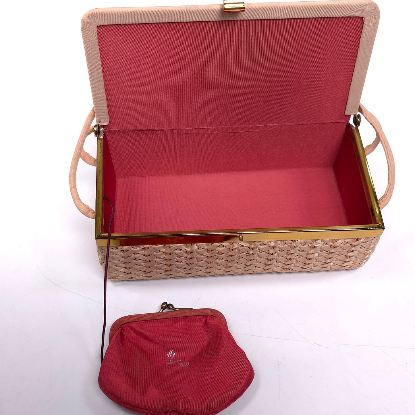 Vintage 60's H.I. Bag Woven Retangle Handbag w/ Attached Coin Purse