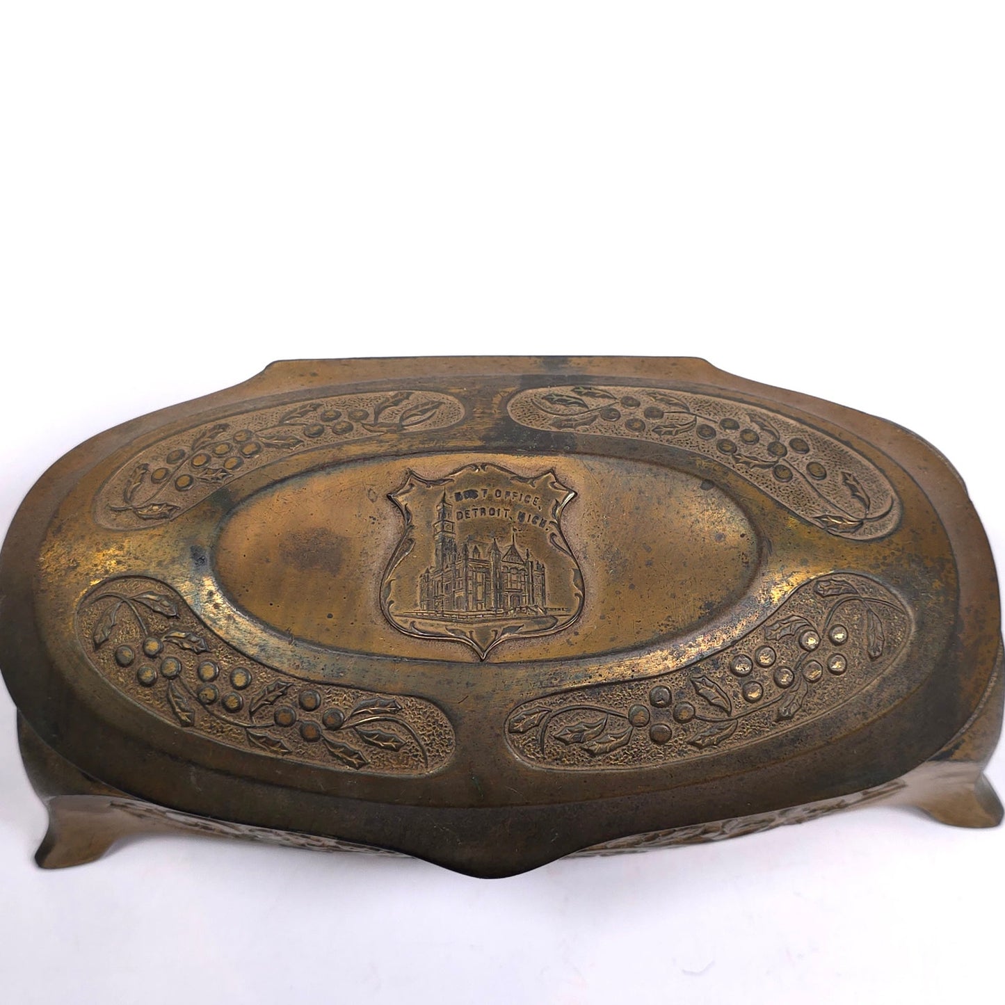 Antique K & Co Bronze Jewelry Trinket Box Detroit Michigan Post Office