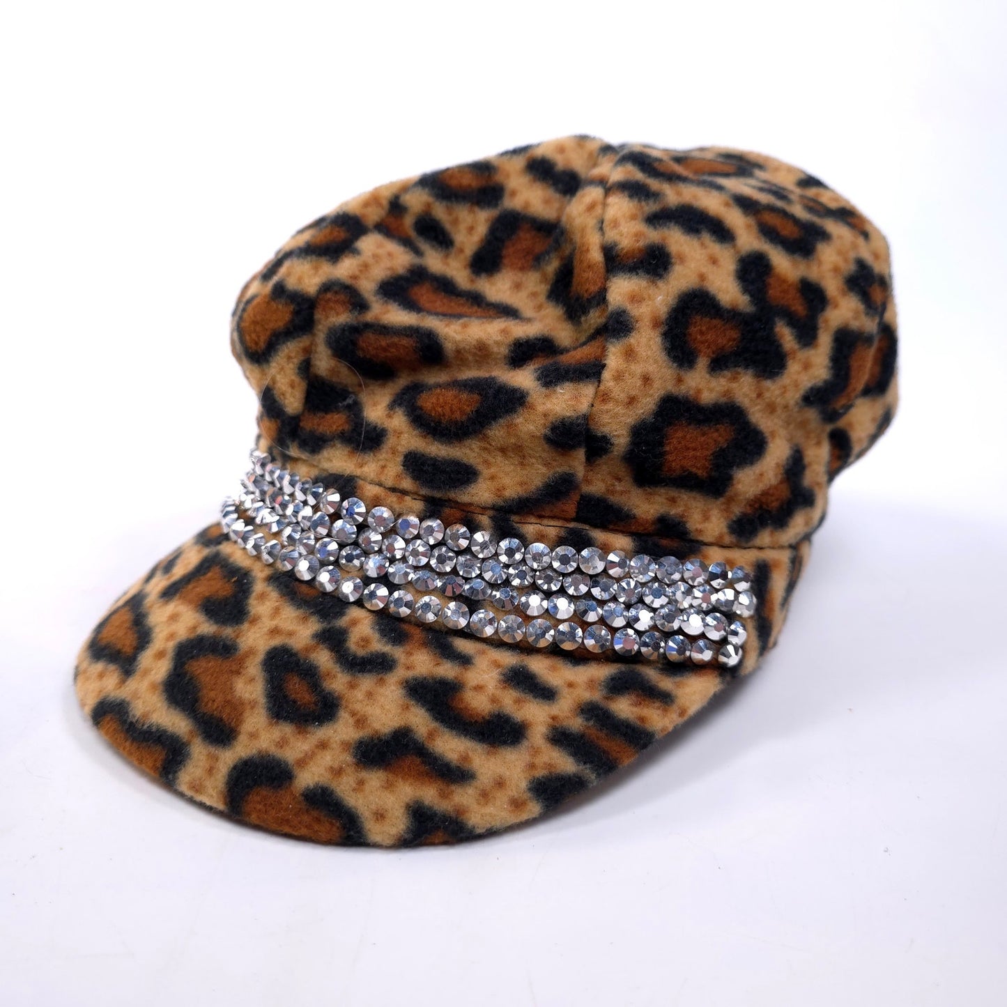 Leopard Animal Print Rhinestone Felt Bling Newsboy Cadet Hat Cap