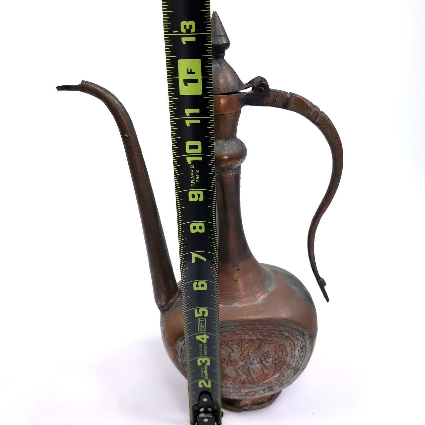 Vintage Islamic Eewer Aftaba Dallah Etched Brass Pitcher With Lid