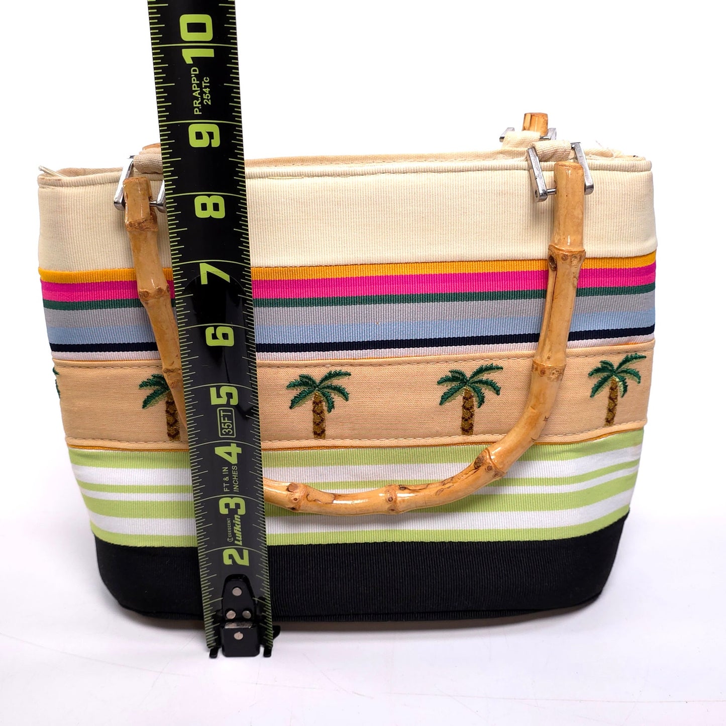 Palm Tree Cloth Handbag Purse w/ Bamboo Handles