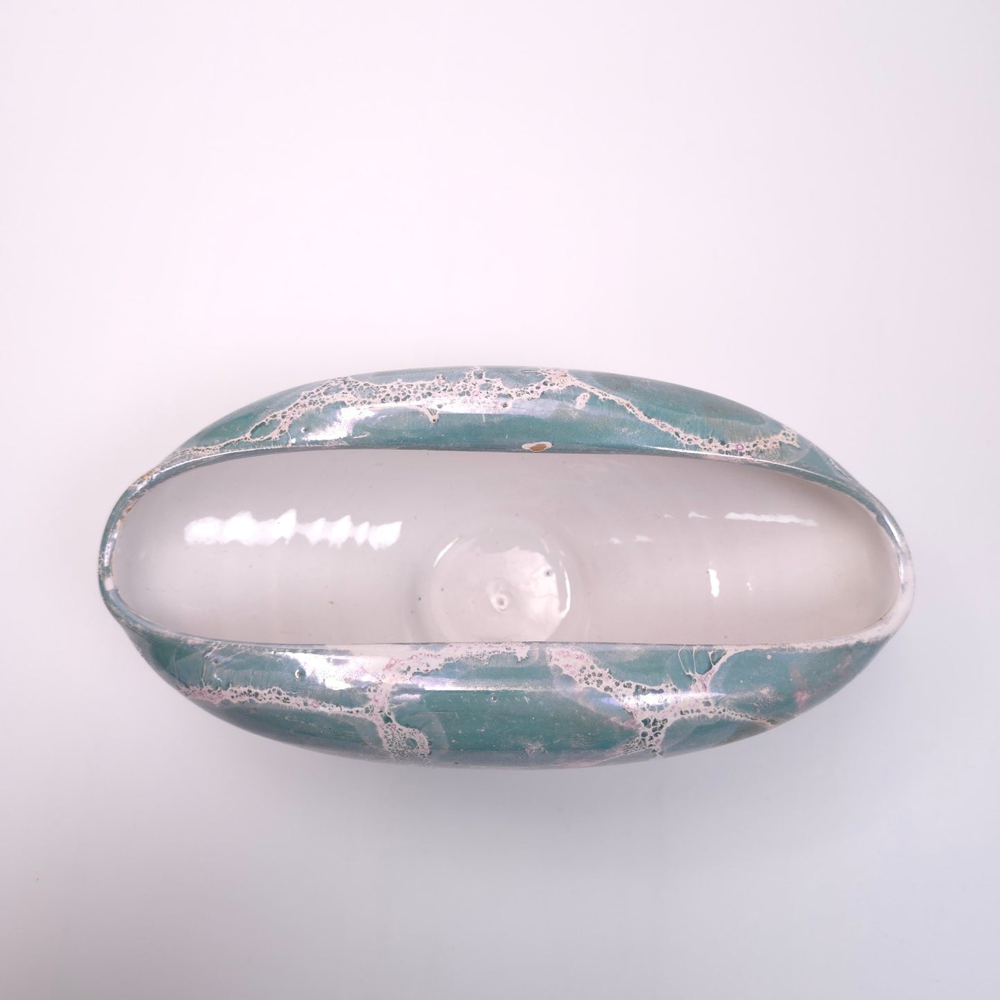Artistic Italian Ceramic Folded Elongated Bowl Vase with Marbled Finish