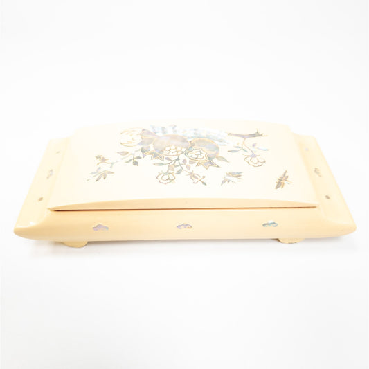 Vintage Japanese Cigarette Box w/ Mother Of Pearl Inlay Red/White Brass