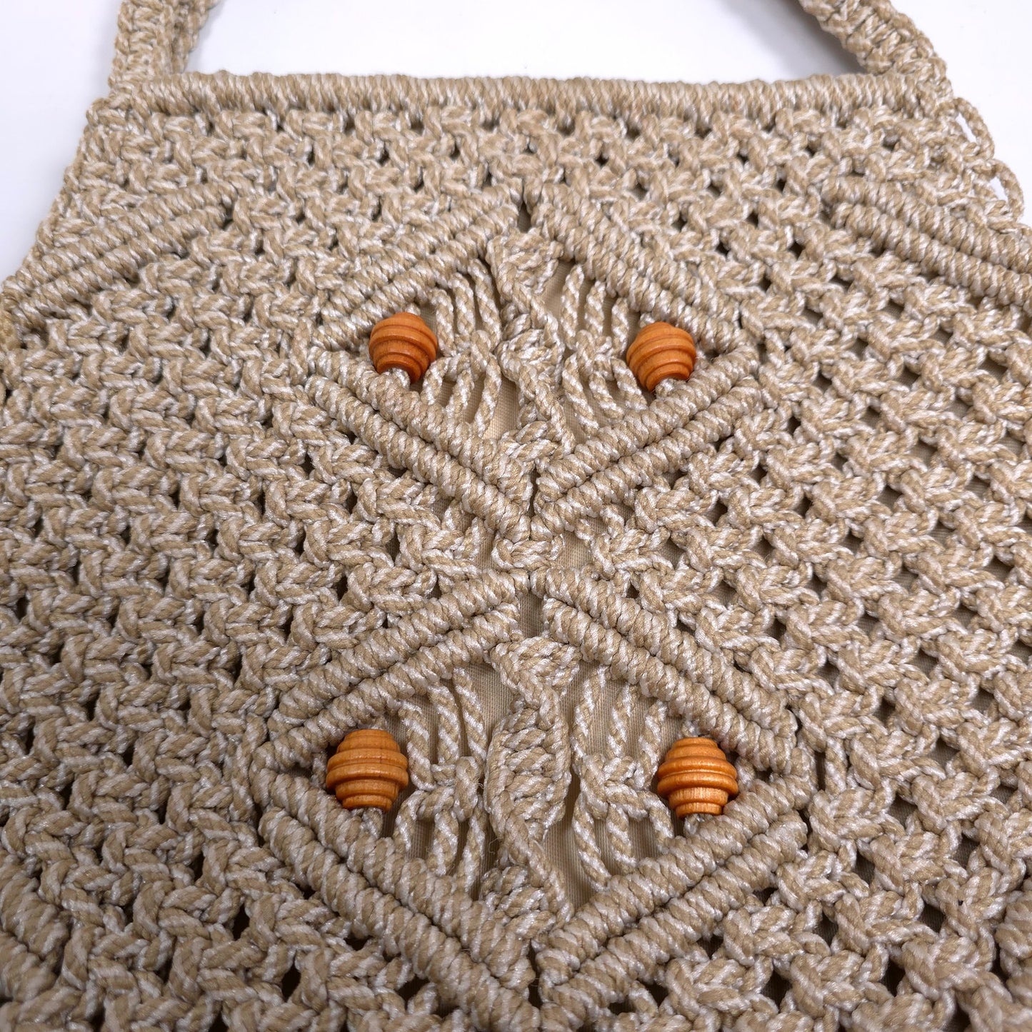 Vintage Macrame Crochet Shoulder Purse Bag With Handles