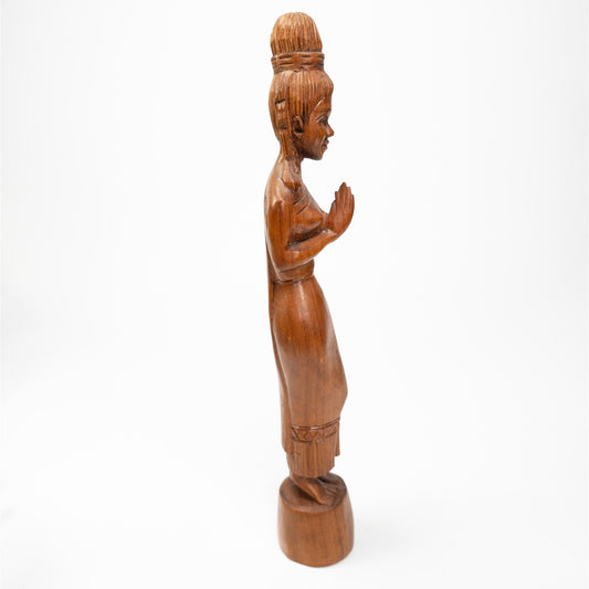 Vintage Teak Wooden Hand Carved Sawasdee Thai Praying Woman 12.5"