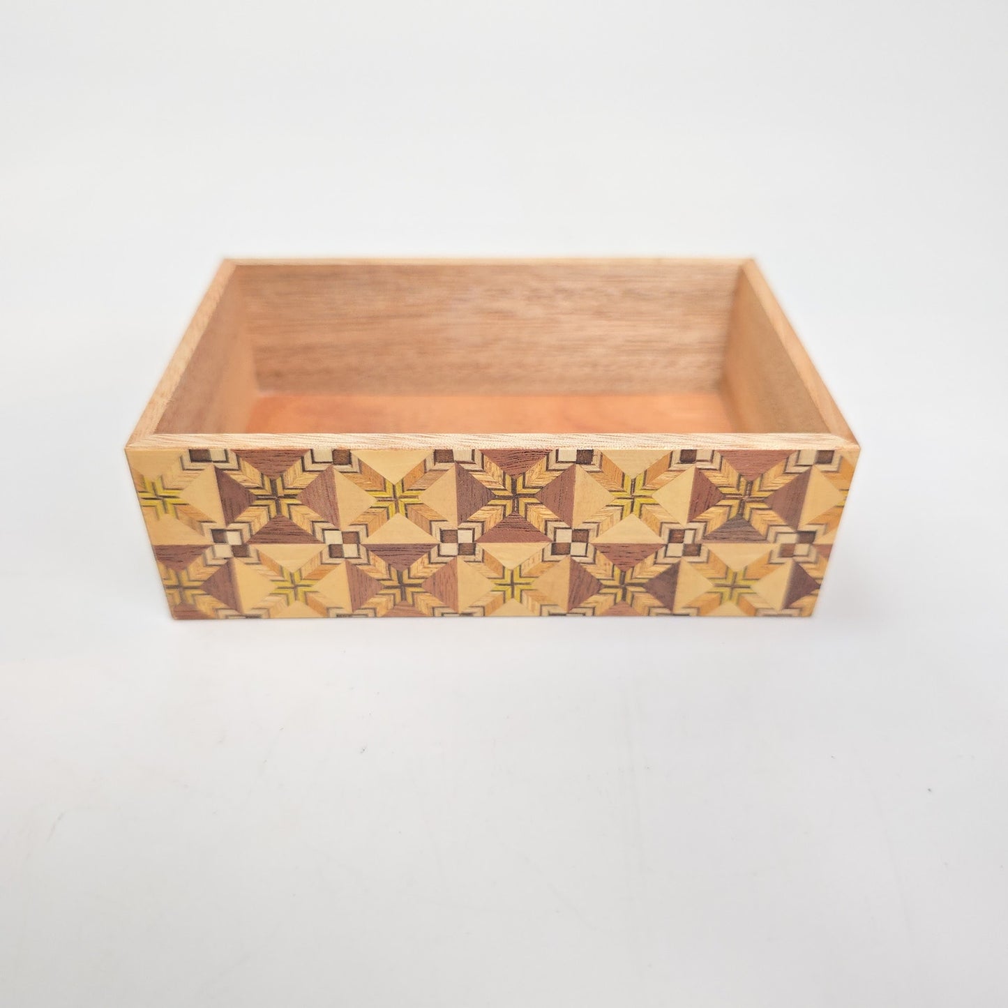 Vintage Yoseki Elaborate Mosaic Wood Box Jewelry Trinket Japan