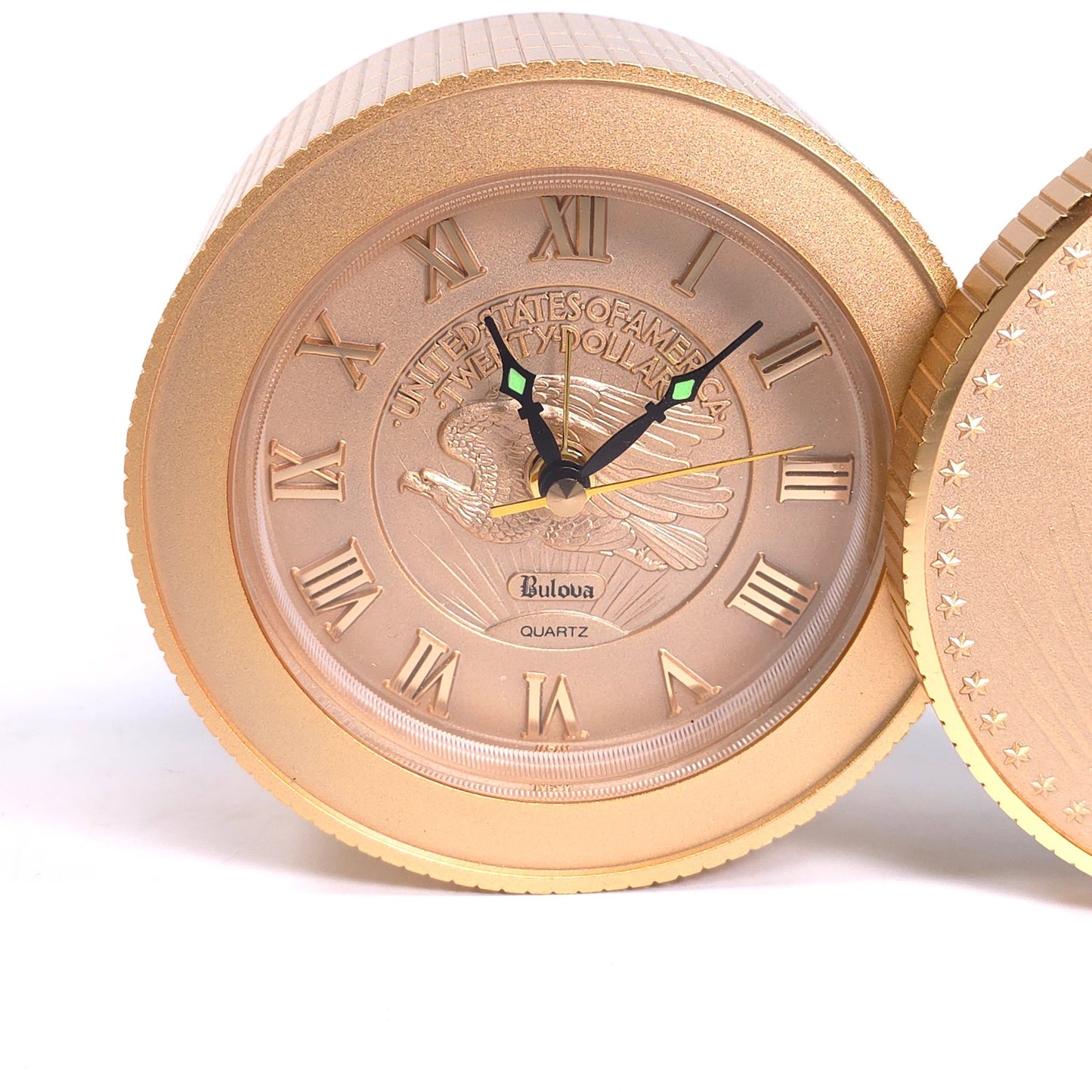 Vintage Bulova Walking Liberty Coin Desk Alarm Clock Travel