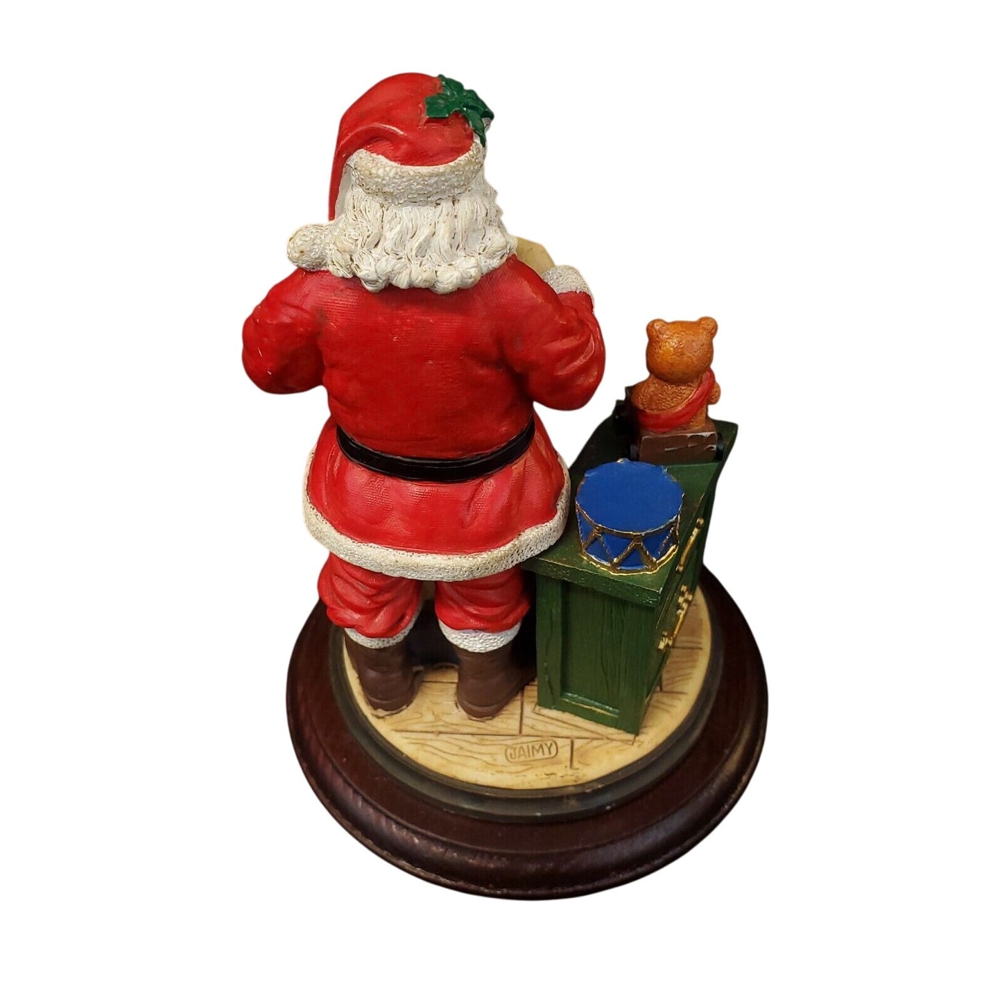 Resin Santa Claus Figurine with Teddy Bears and Wooden Base Collectible Decor