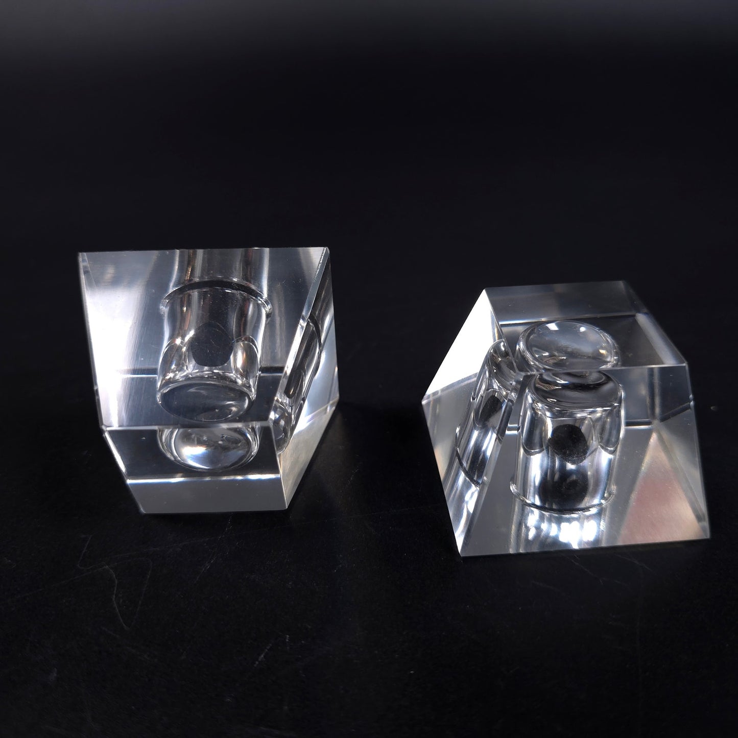 Set of 2 MCM Crystal Candle Stick Holders Square Pyramid Elegant Home Decor