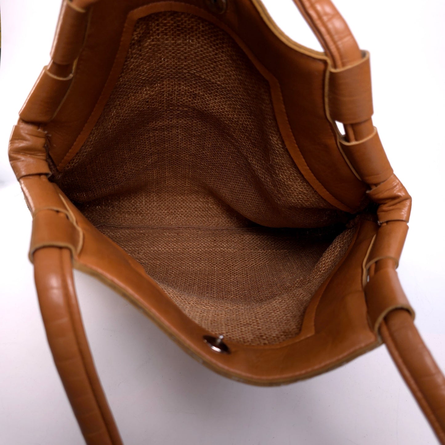 Burlap And Leather Woven Shoulder Bag Purse Striped
