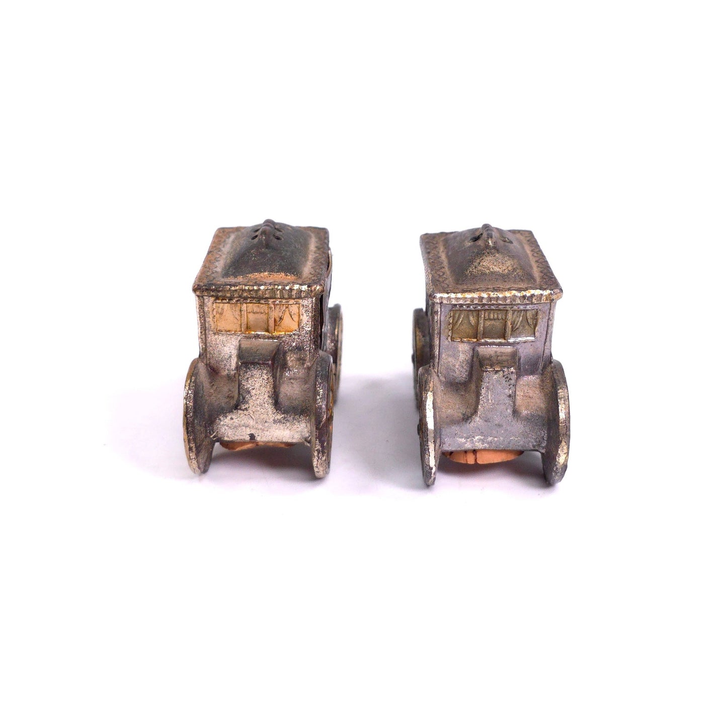 Vintage Metal Carriage Salt & Pepper Shakers Japann