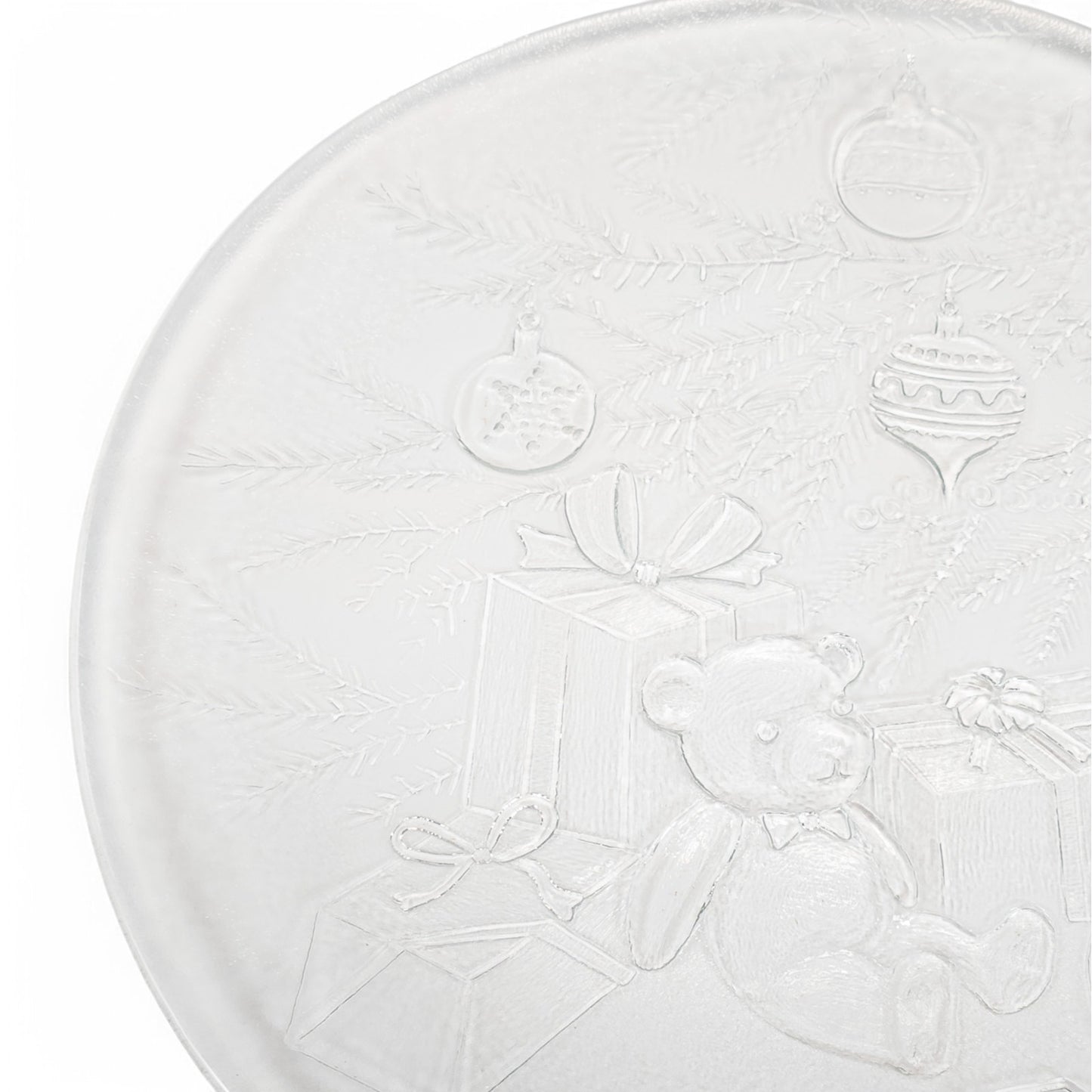 12 1/2" Round Teddy Bear Blocks Christmas Tree Serving Clear Glass Platter Plate