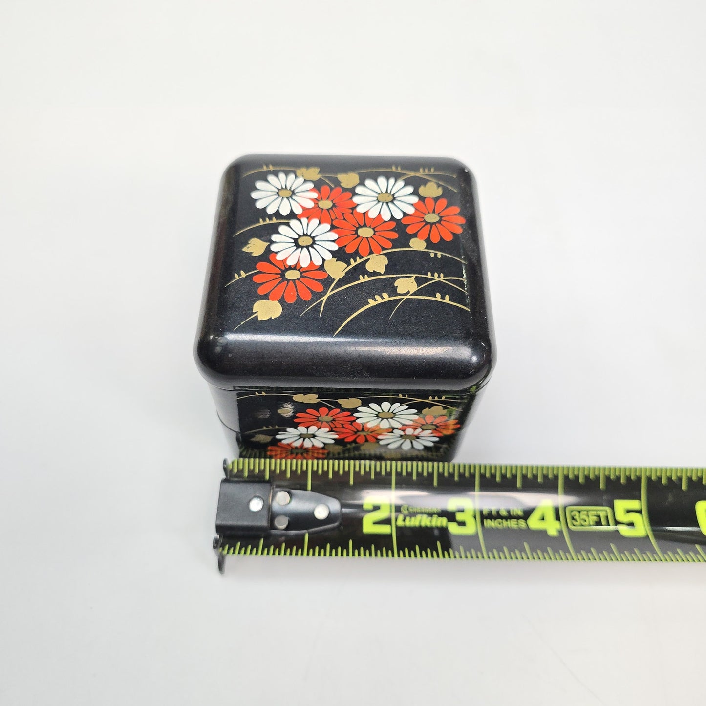 Vintage Japanese 2 Tier Lacquer Bento Trinket Box Flower Pattern