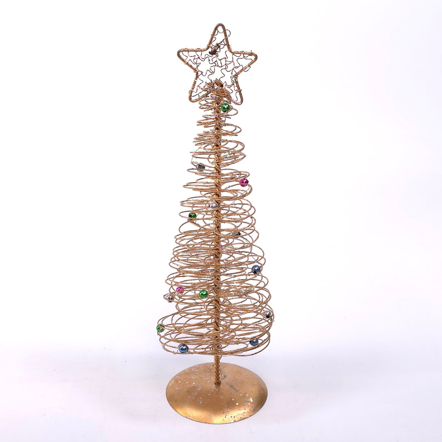 Metal Twist Wire Golden Christmas Tree w/ Ornaments