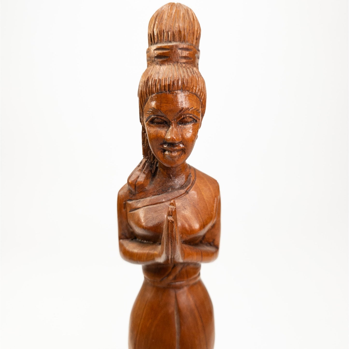 Vintage Teak Wooden Hand Carved Sawasdee Thai Praying Woman 12.5"