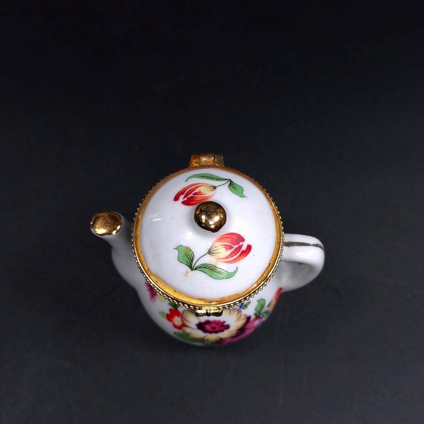 Vintage Tea Pot Jewelry Trinket Box With Saucer With Floral Pattern