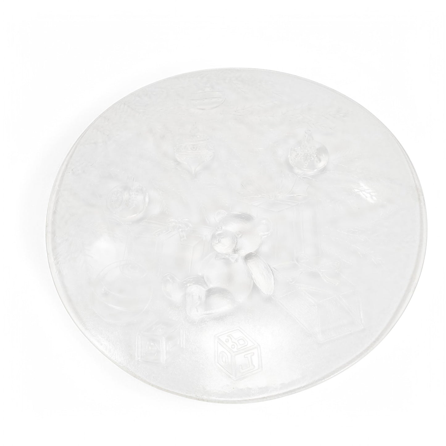 12 1/2" Round Teddy Bear Blocks Christmas Tree Serving Clear Glass Platter Plate