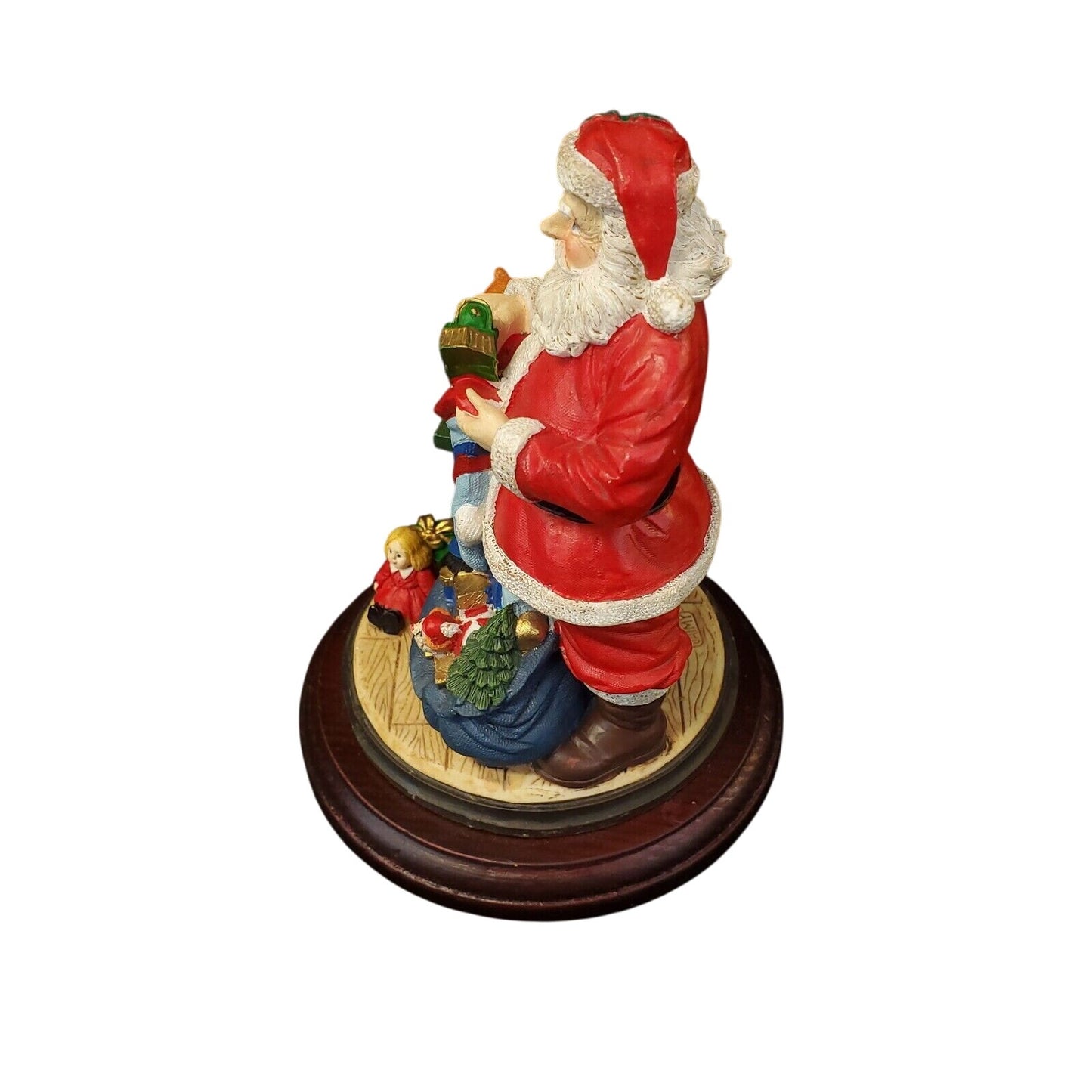 Resin Santa Claus Figurine with Teddy Bears and Wooden Base Collectible Decor