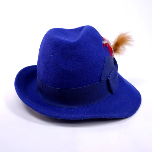 Vintage Felt Fedora Gosgrain Ribbon With Feathers Medium Brim Hat Size M 22" Cir