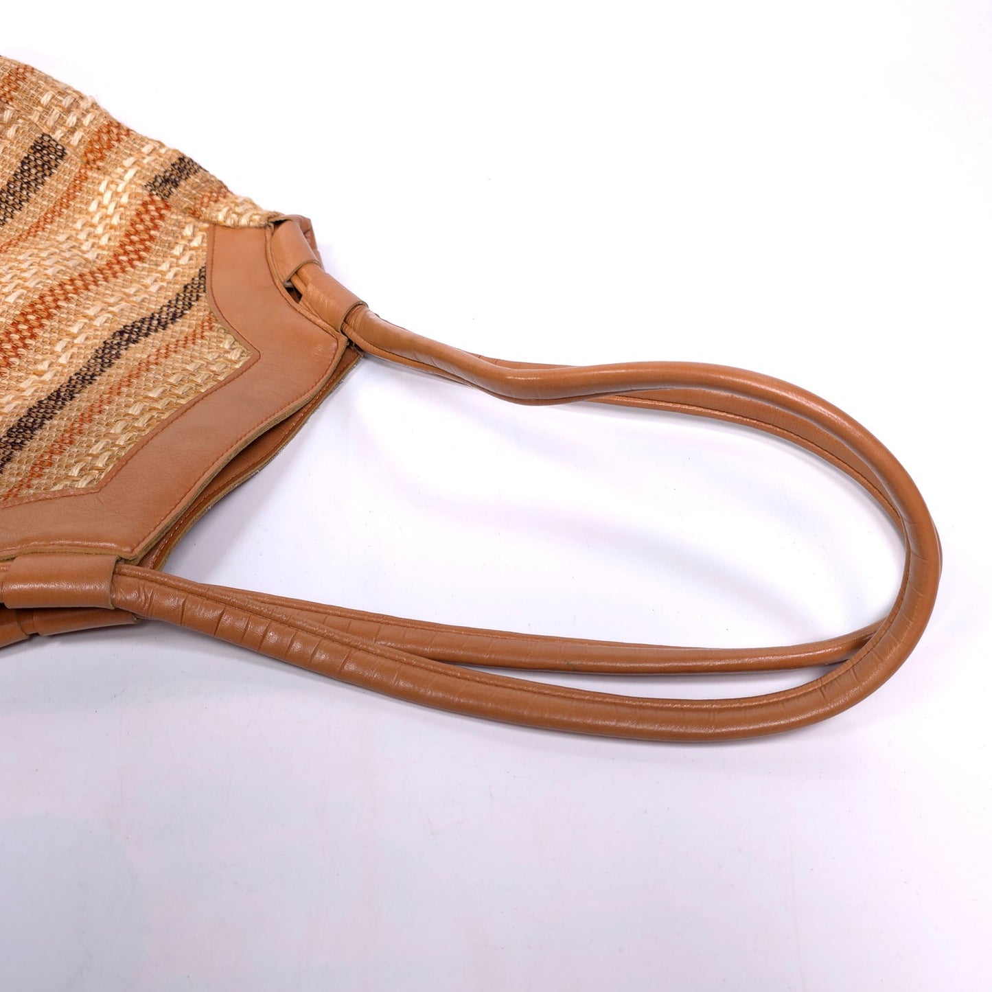 Burlap And Leather Woven Shoulder Bag Purse Striped