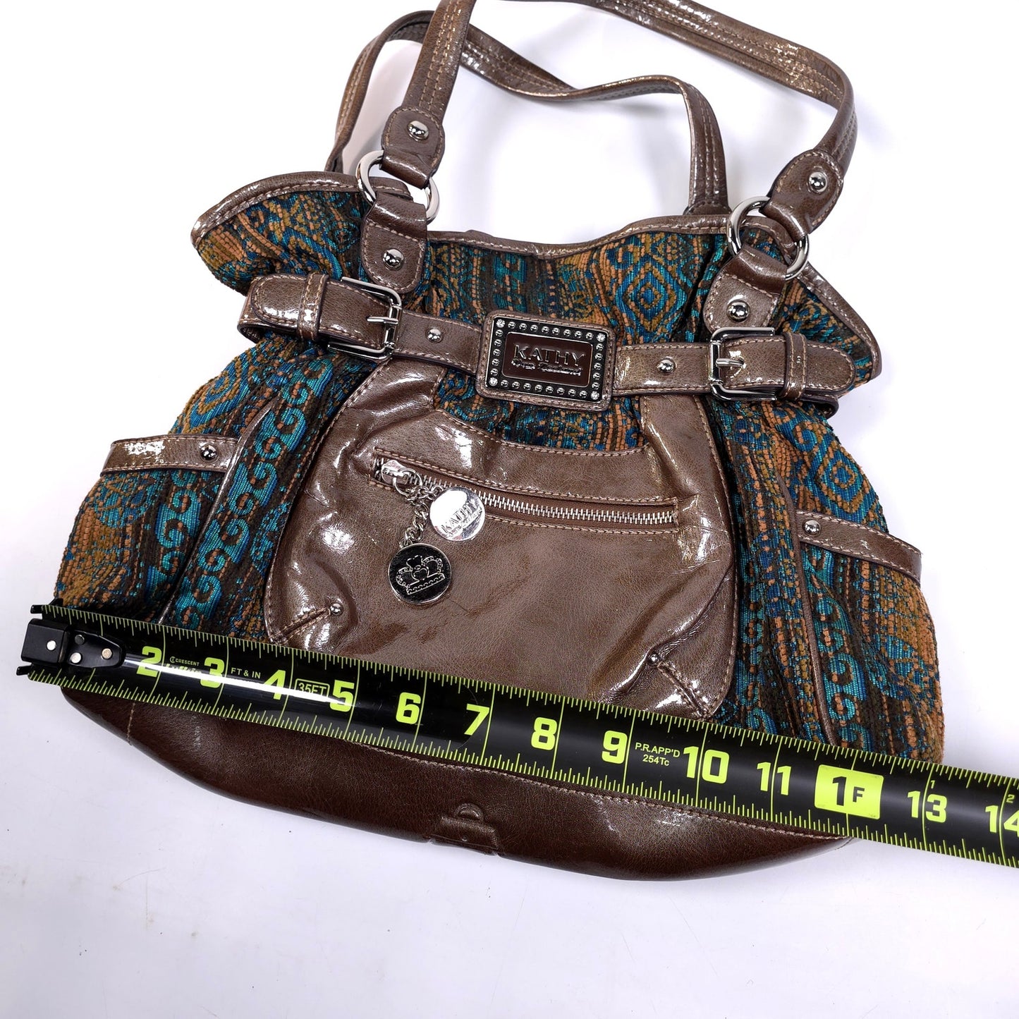 Kathy Von Zeeland Shoulder Bag Purse 11 Compartment Brown Green