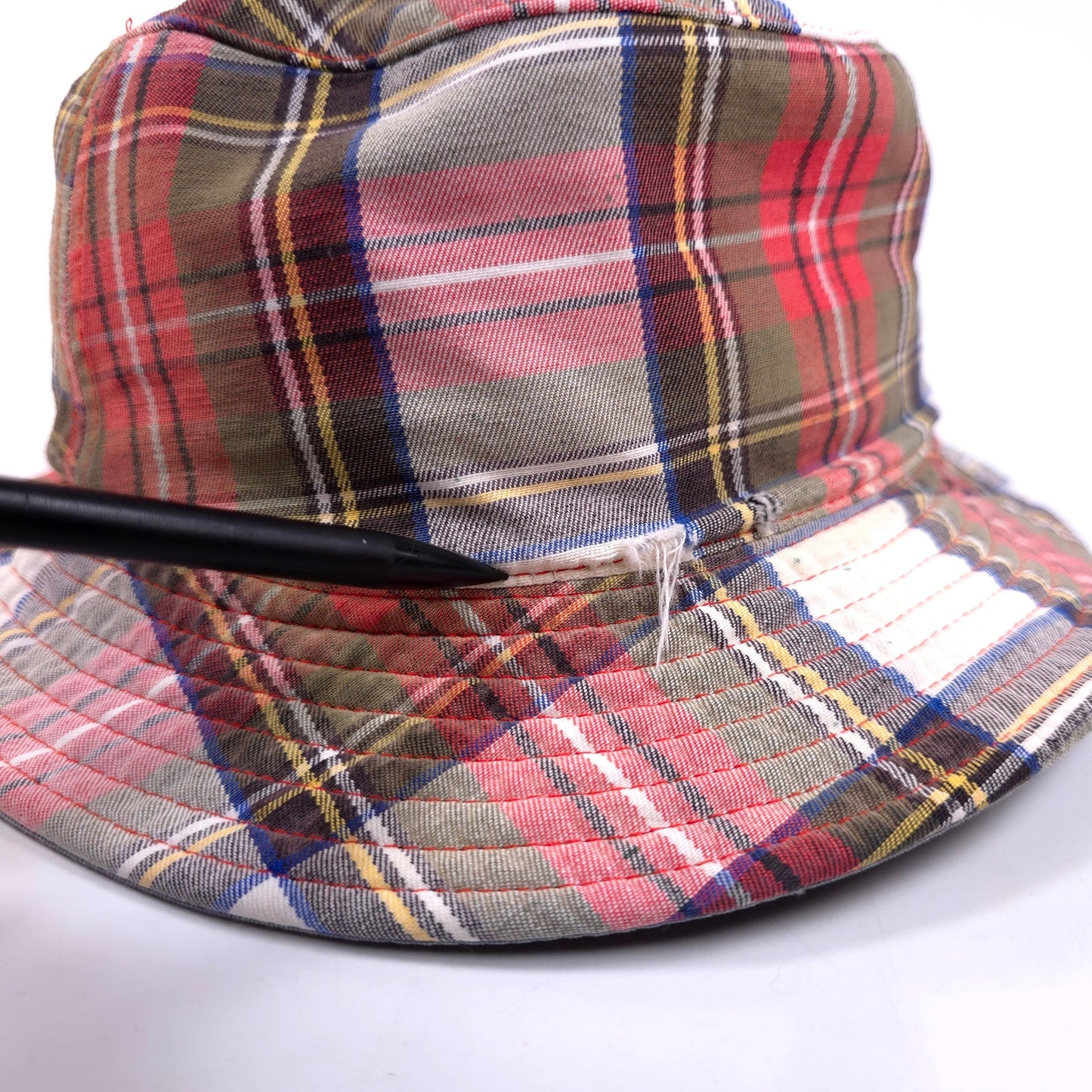 Distressed Madras Plaid Bucket Hat Cap Size XS 20 3/4" Circumference