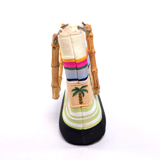 Palm Tree Cloth Handbag Purse w/ Bamboo Handles