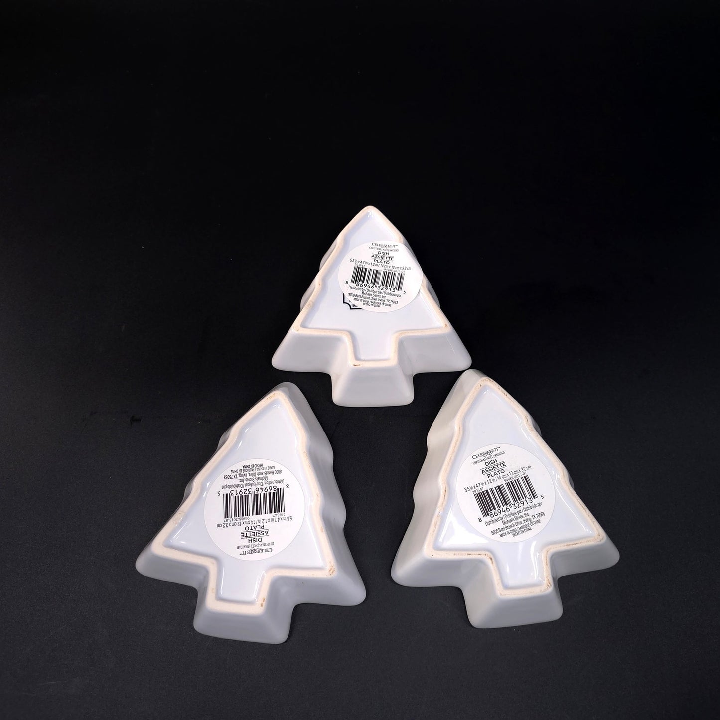 Set of 3 White Christmas Pine Tree Shaped Plate Candy Condiment Ceramic Dish