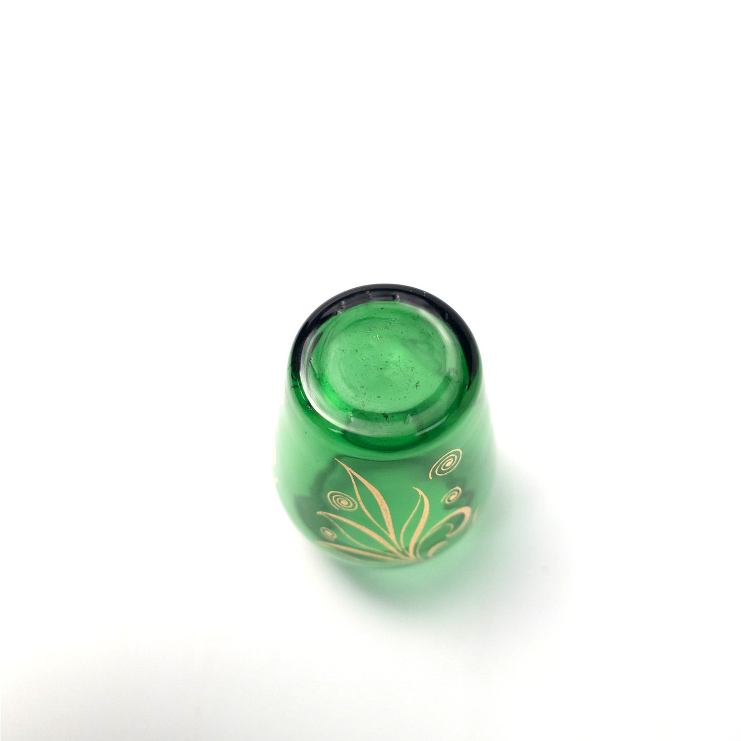 Anchor Hocking Emerald Forest Green Bud Vase with Gold Leaves Design