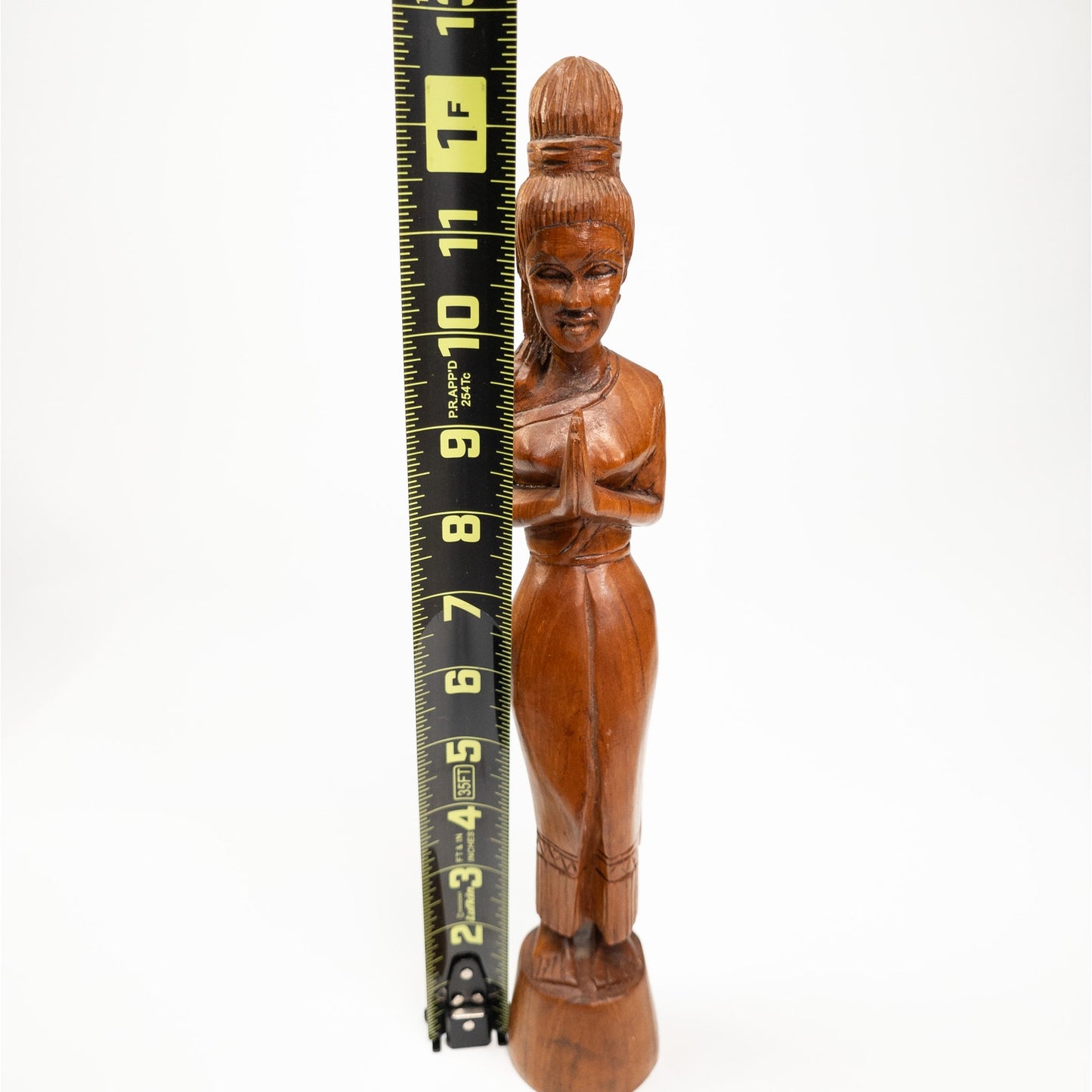 Vintage Teak Wooden Hand Carved Sawasdee Thai Praying Woman 12.5"