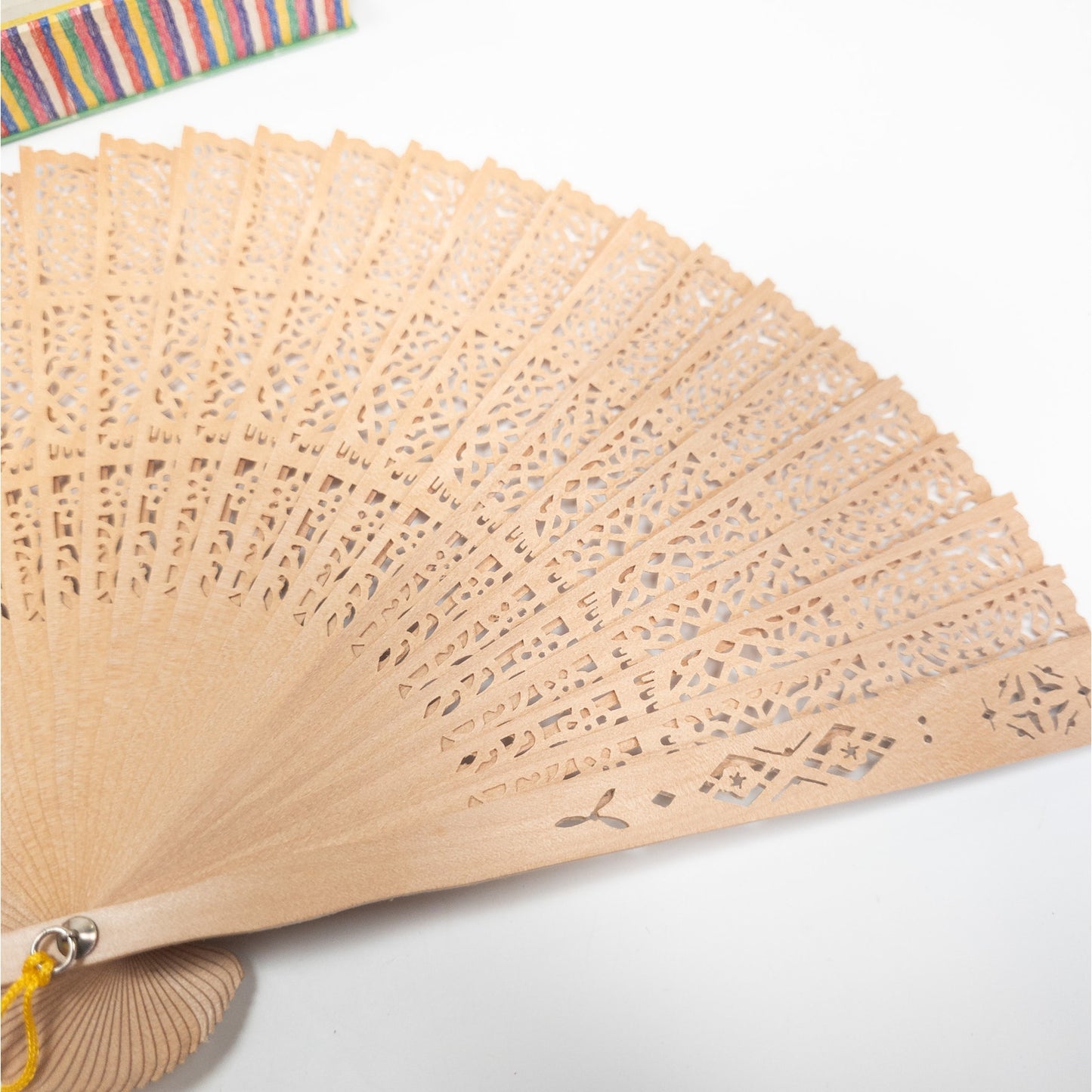 Vintage Japanese Folding Wooden Hand Fan W/ Box