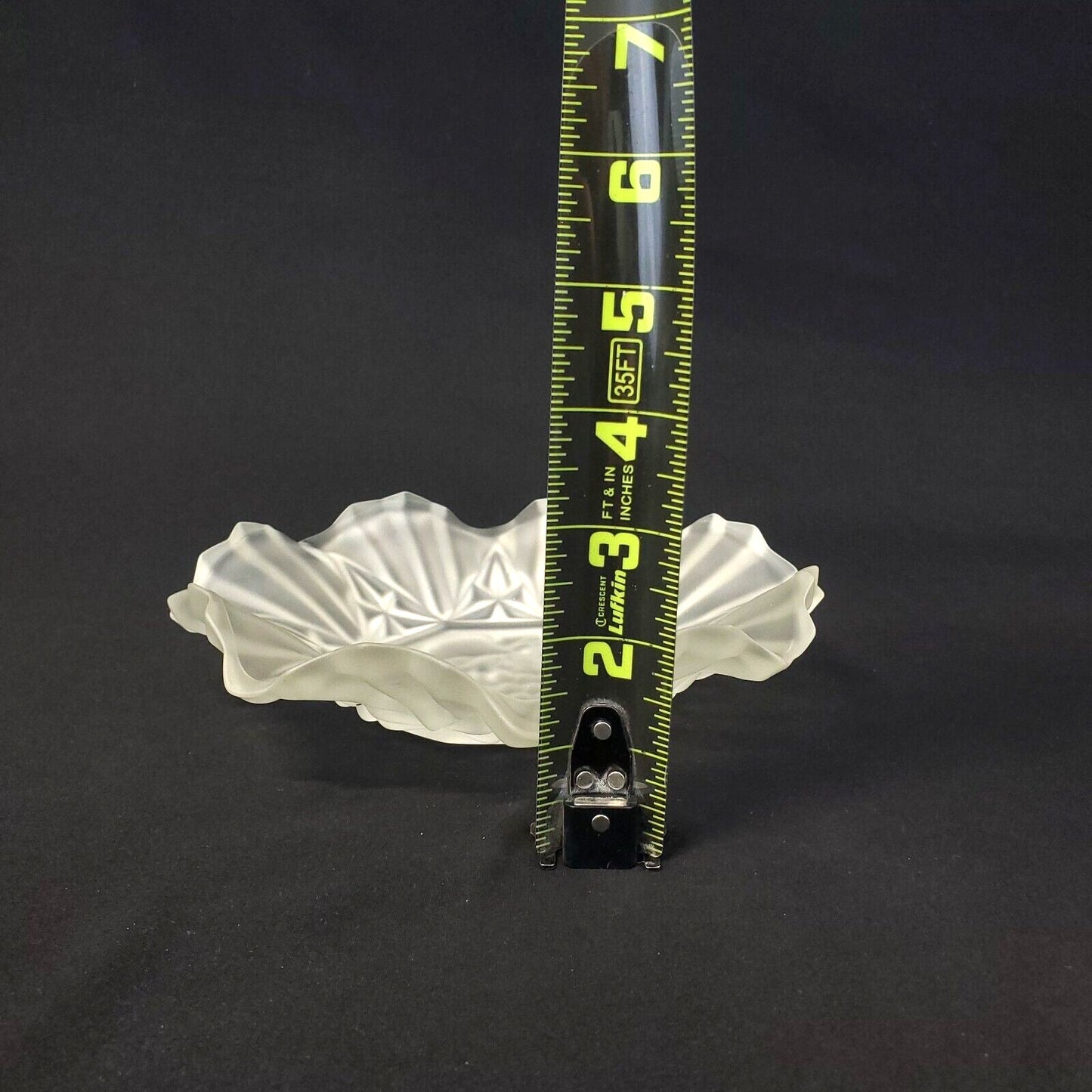 Vintage Frosted Satin Glass Fruit Bowl with Starburst Pattern Scalloped Edge