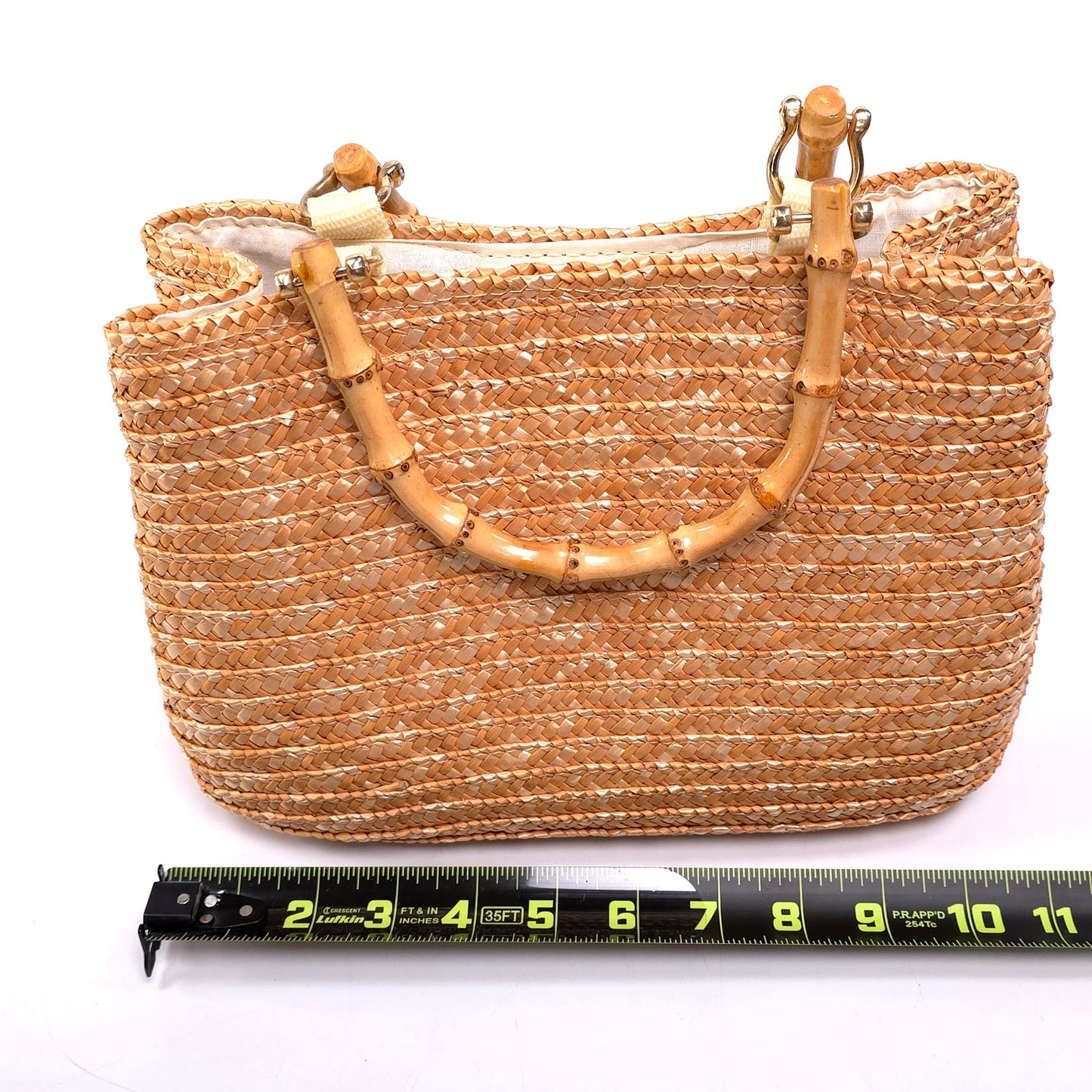Woven Straw Handbag Purse w/ Bamboo Handles Raffia