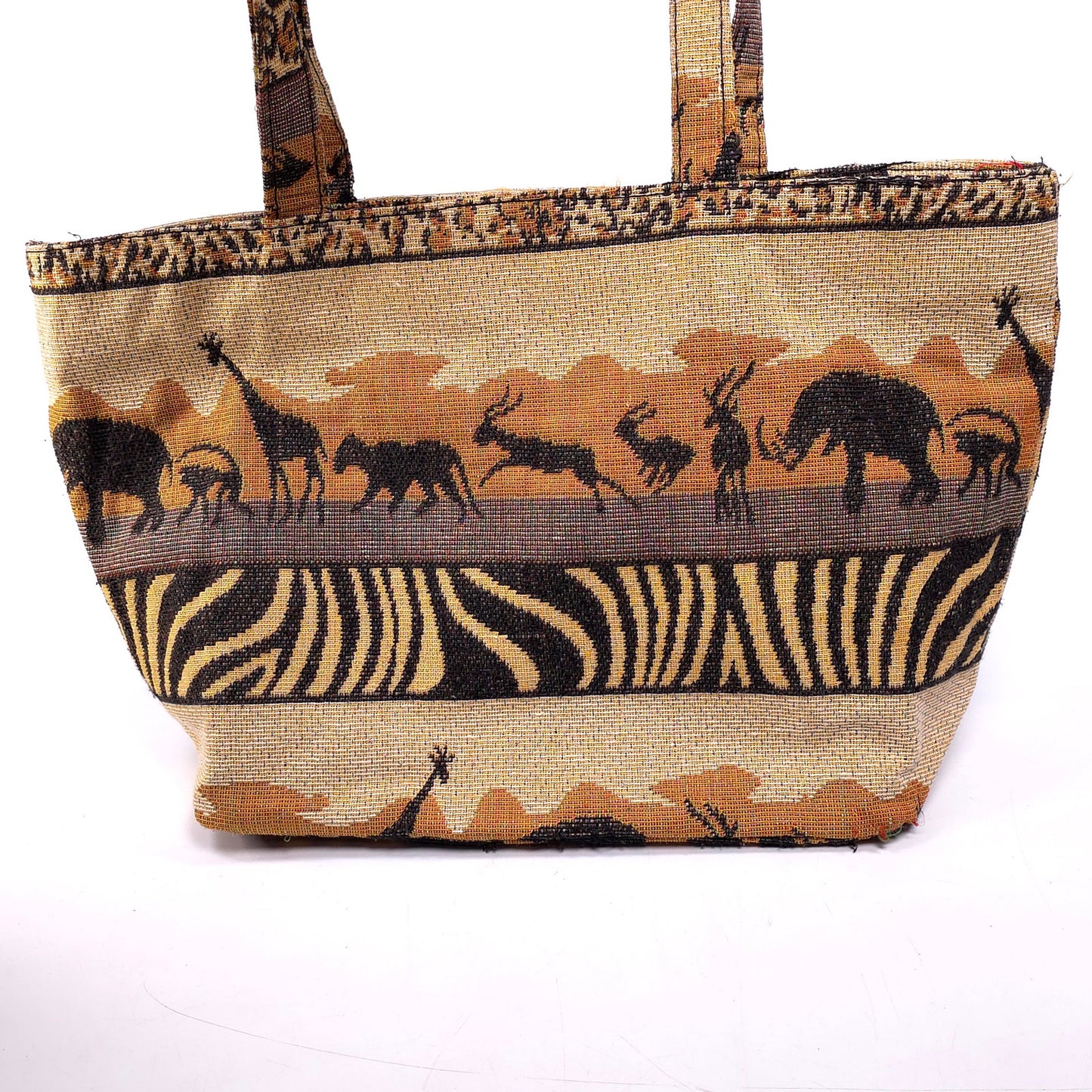 African Safari Themed Shoulder Tote Bag Purse Elephant Monkey Giraffe Antelope