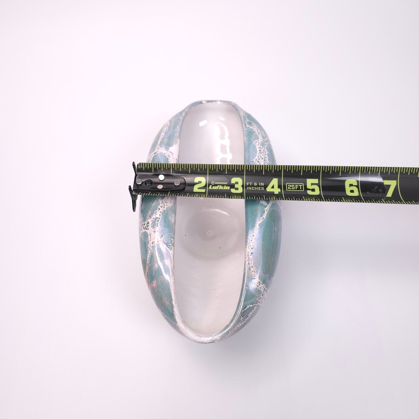 Artistic Italian Ceramic Folded Elongated Bowl Vase with Marbled Finish