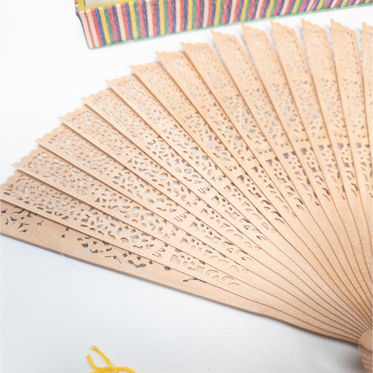 Vintage Japanese Folding Wooden Hand Fan W/ Box