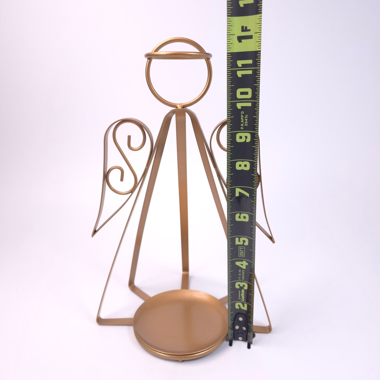 12 inch Metal Angel 3 inch Candle Holder Bronze/Gold Tone