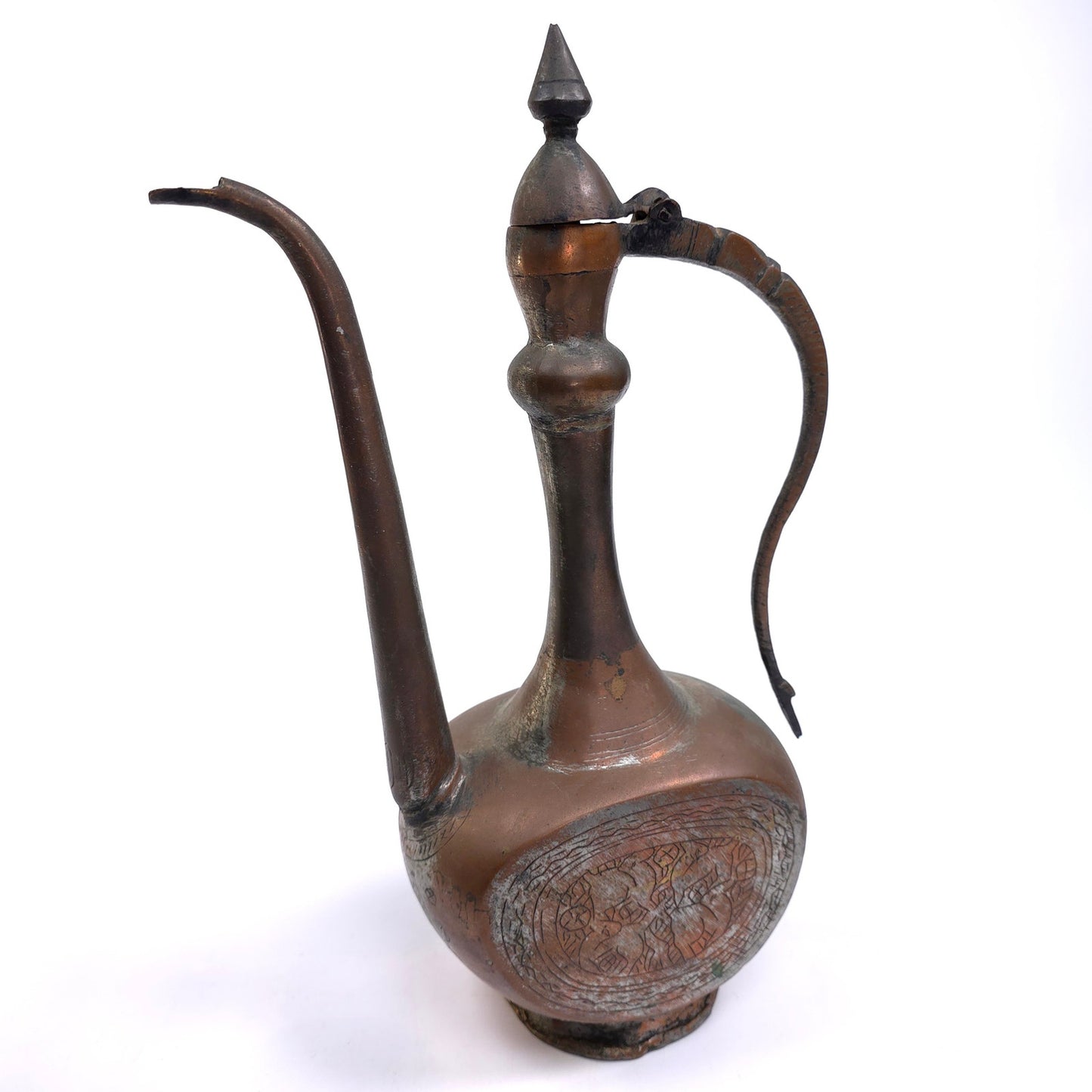 Vintage Islamic Eewer Aftaba Dallah Etched Brass Pitcher With Lid