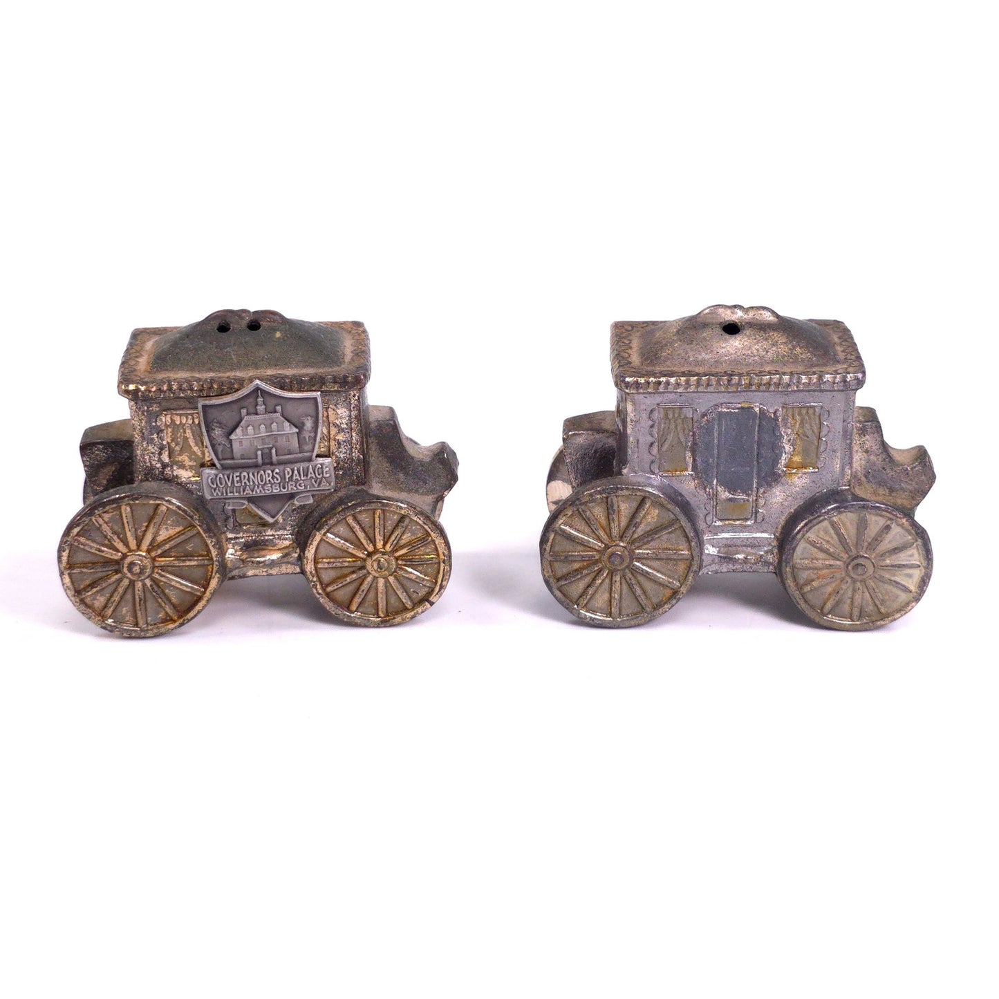 Vintage Metal Carriage Salt & Pepper Shakers Japann