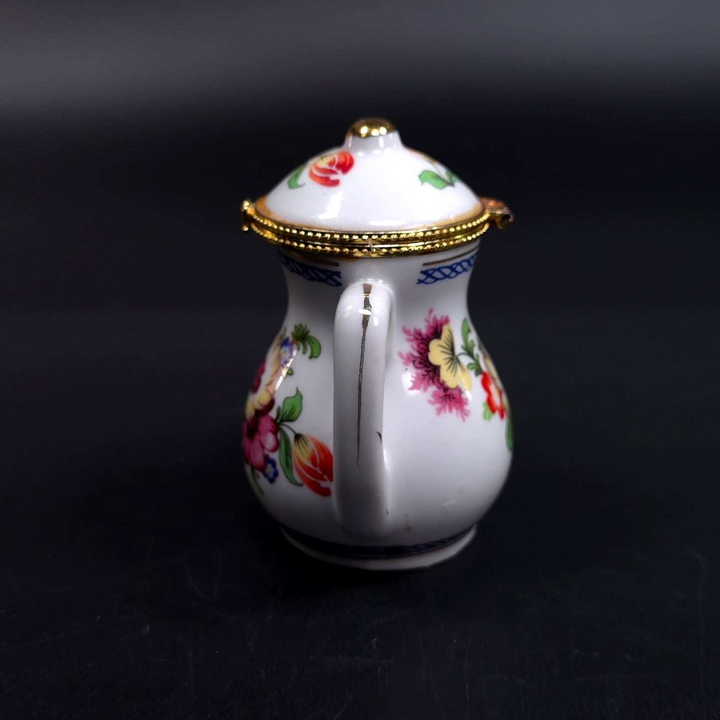 Vintage Tea Pot Jewelry Trinket Box With Saucer With Floral Pattern