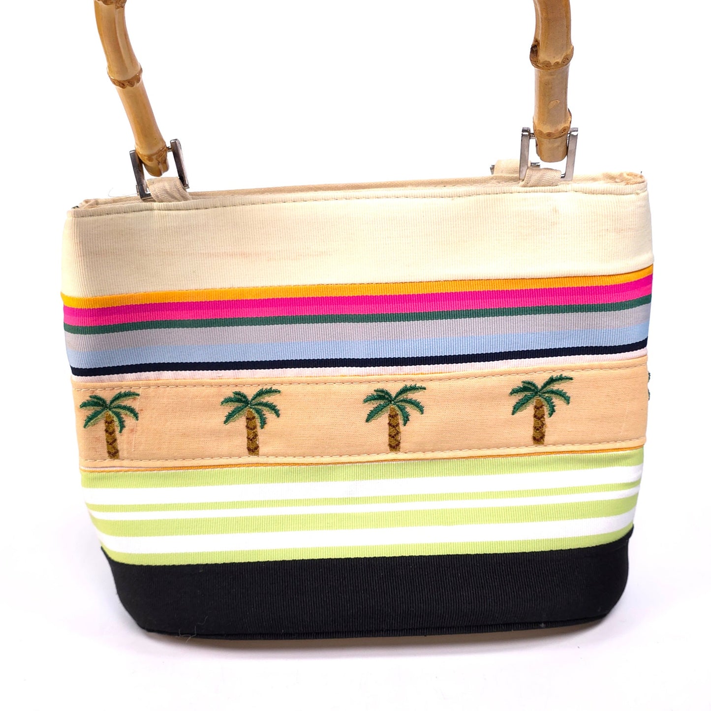 Palm Tree Cloth Handbag Purse w/ Bamboo Handles