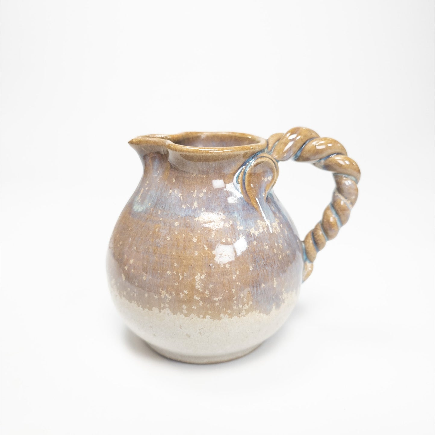 Vintage Artisian Studio Signed Clay Pitcher Twist Handle