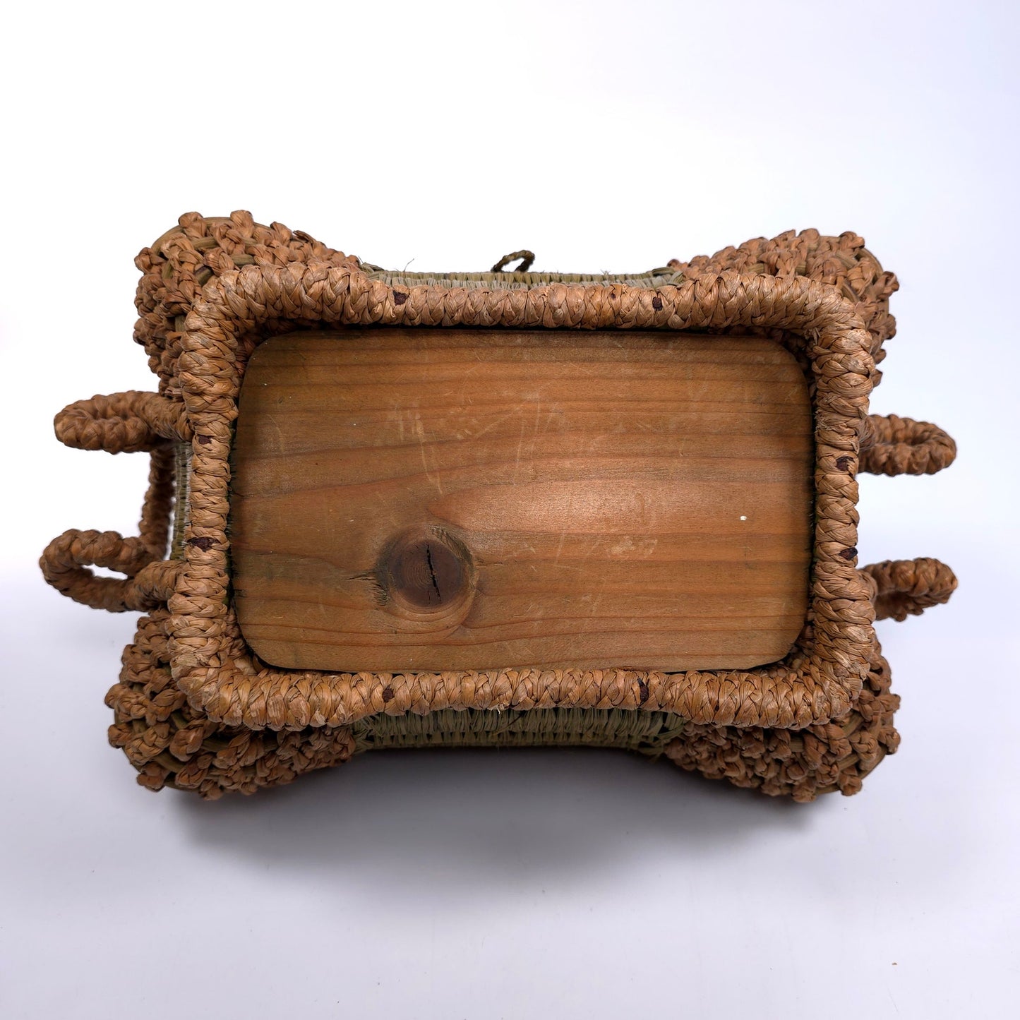 Antique Lined Table Trinket Box Hand Woven Basket With Handles