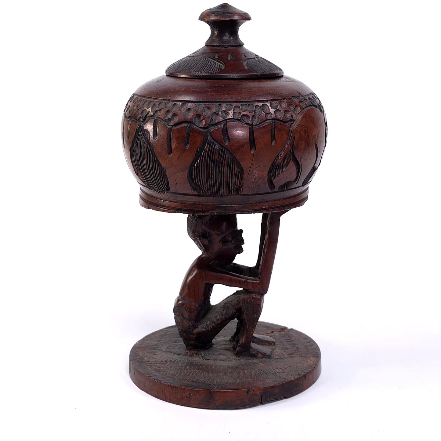 Hand Carved African Keepsake Trinket Jewelry Box Ceremonial Vessel