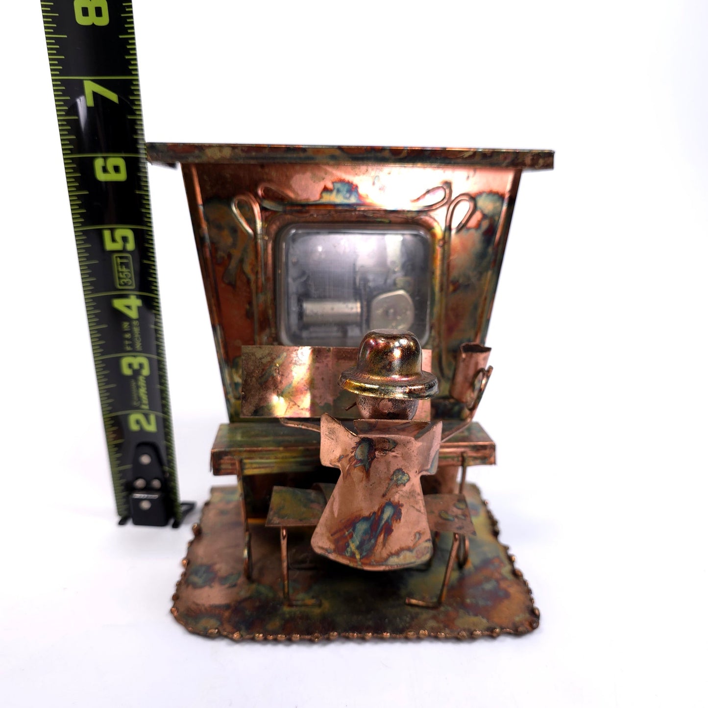 Vintage Copper Saloon Piano Player Wind Up Music Box Steampunk Art