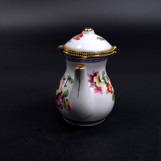 Vintage Tea Pot Jewelry Trinket Box With Saucer With Floral Pattern