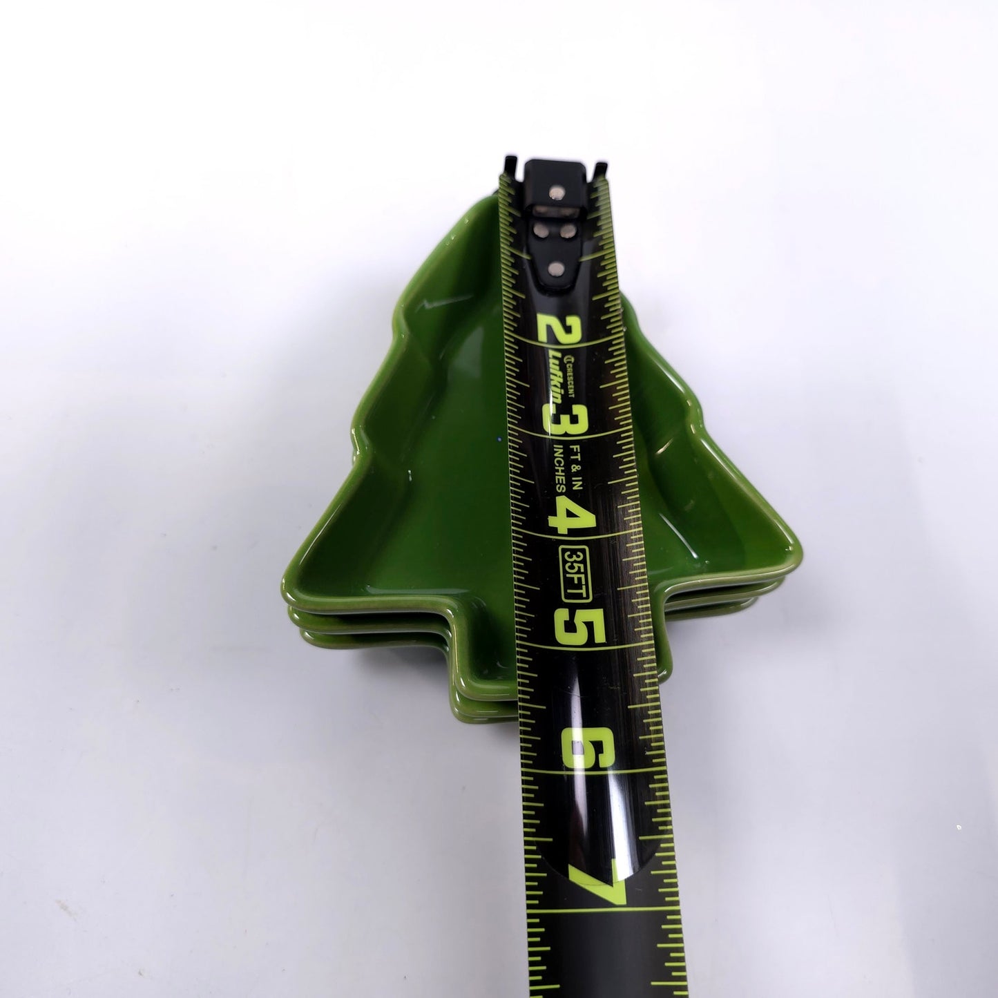 Set of 3 Green Christmas Pine Tree Shaped Plate Candy Condiment Ceramic Dish