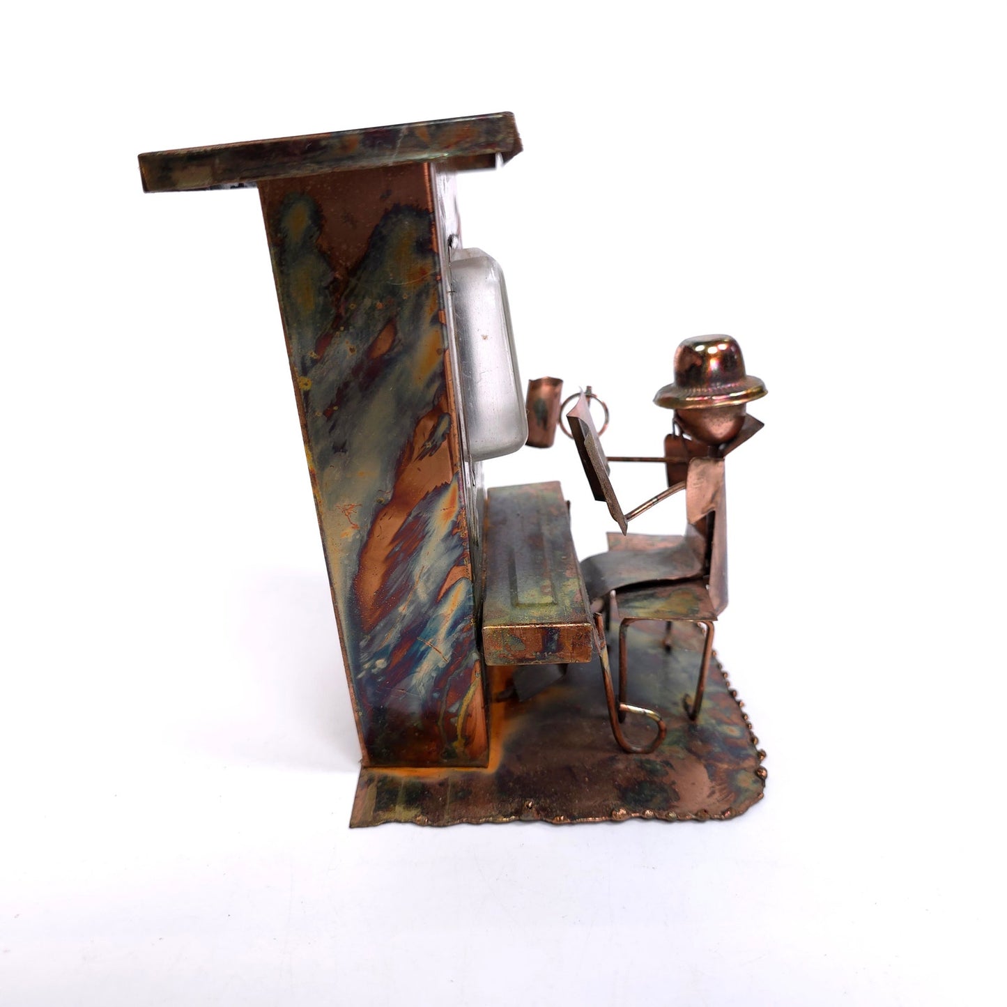 Vintage Copper Saloon Piano Player Wind Up Music Box Steampunk Art