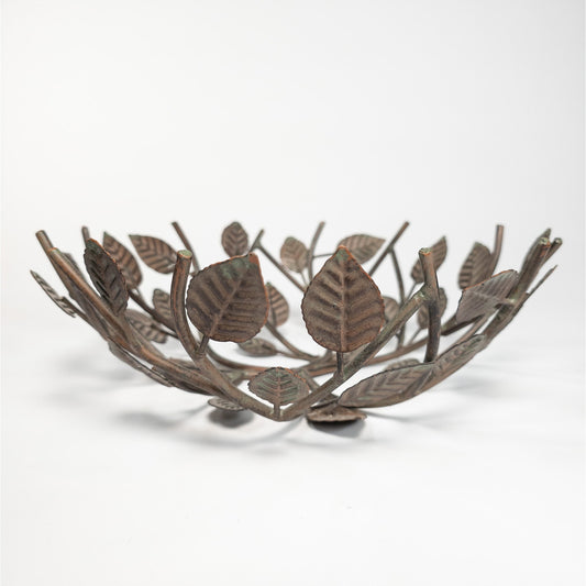 Decorative Metal Branch W/ Leafs Bowl Shaped Elegant Nature Home Decor